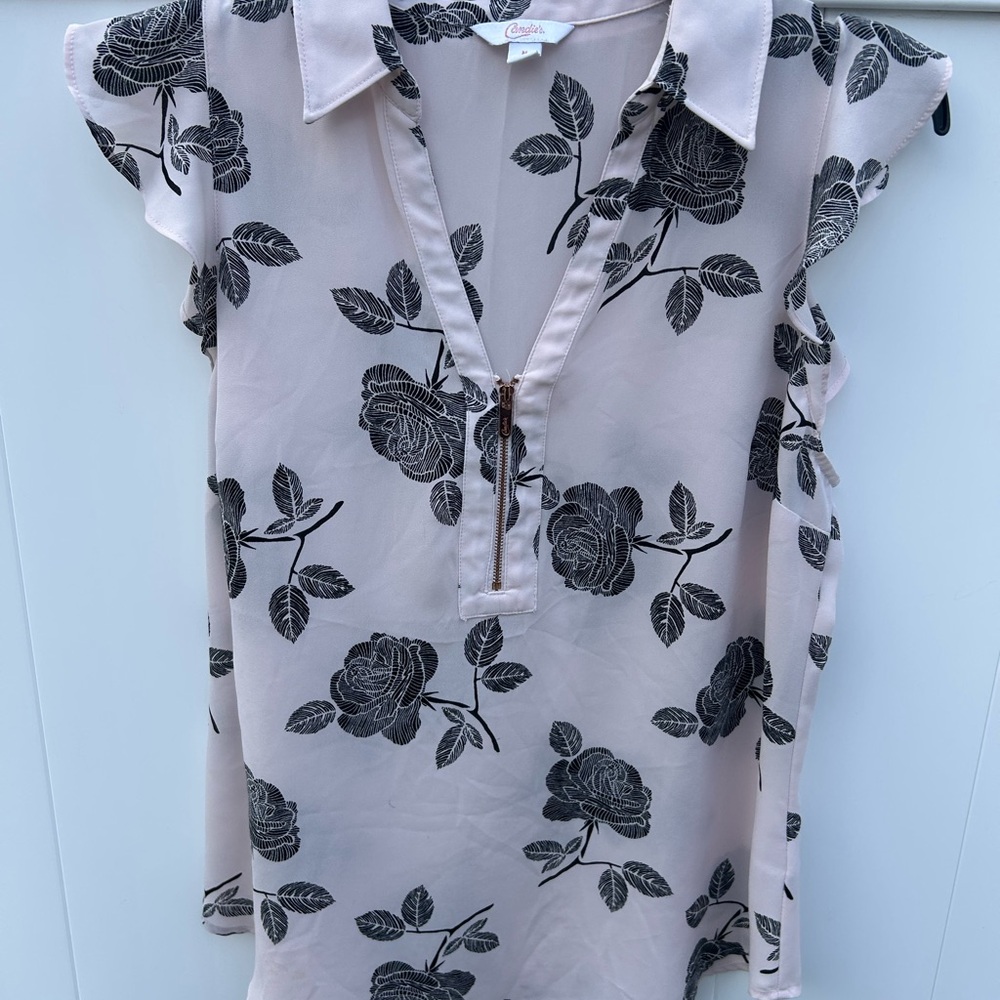 Candie's Cream Ruffled Cap Sleeve Polo Blouse